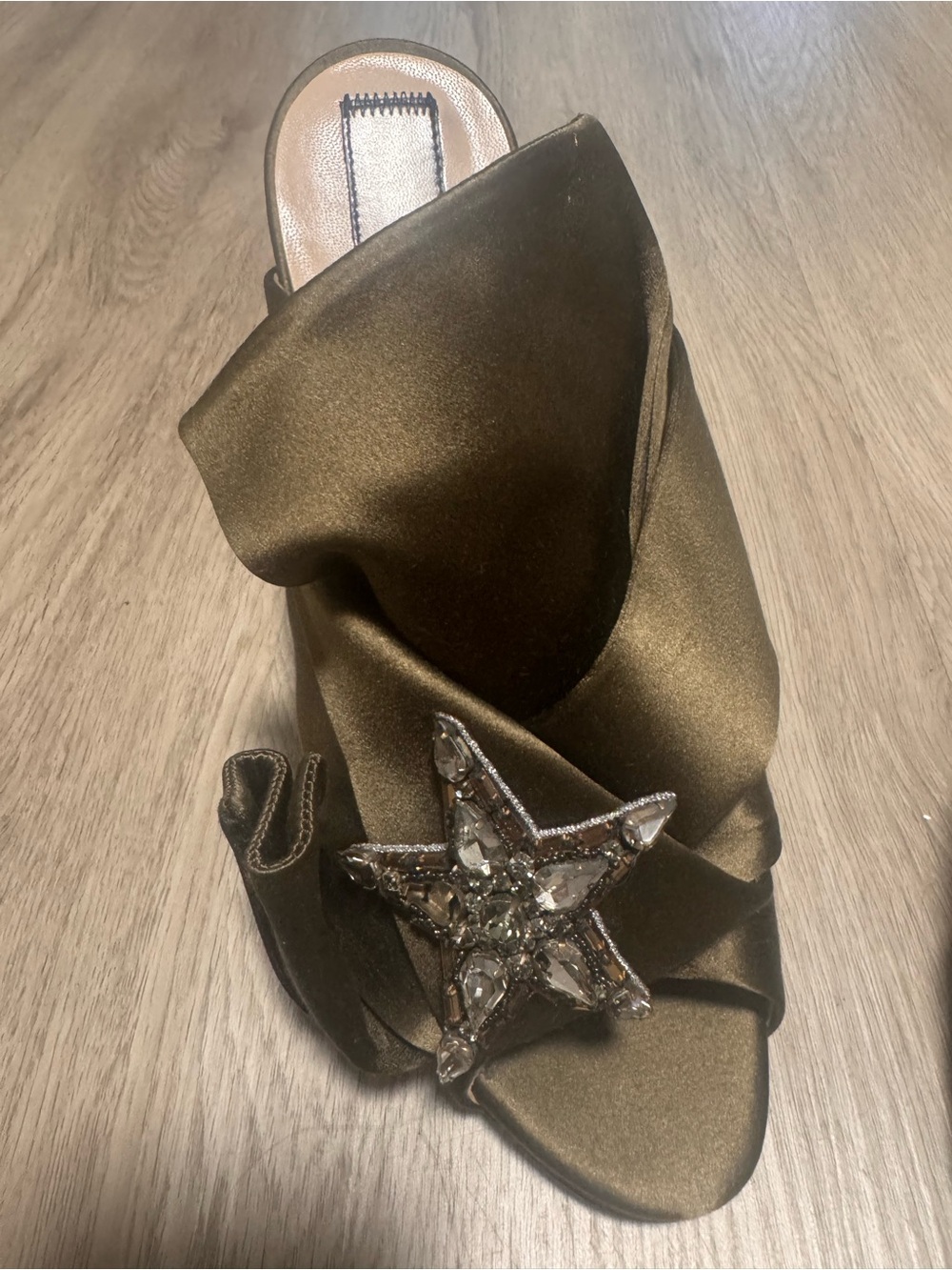 No. 21 Bronze Satin Star-Embellished Slide Heels - Picture 8 of 9